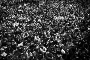Roma, novembre 2008. Assemblea generale del movimento studentesco "Onda Anomala" all'Università di Roma La Sapienza contro i tagli all'istruzione pubblica voluti dal ministro Gelmini.